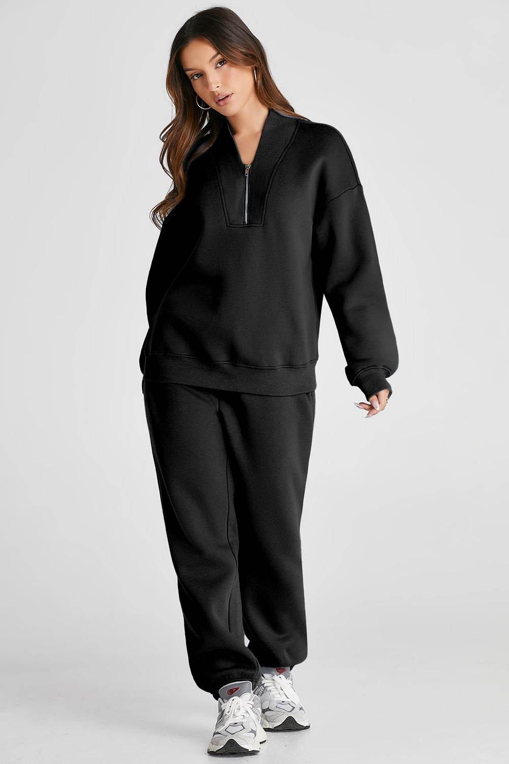 Quarter Zip Long Sleeve Top and Pants Set - DaTrendStore.Com