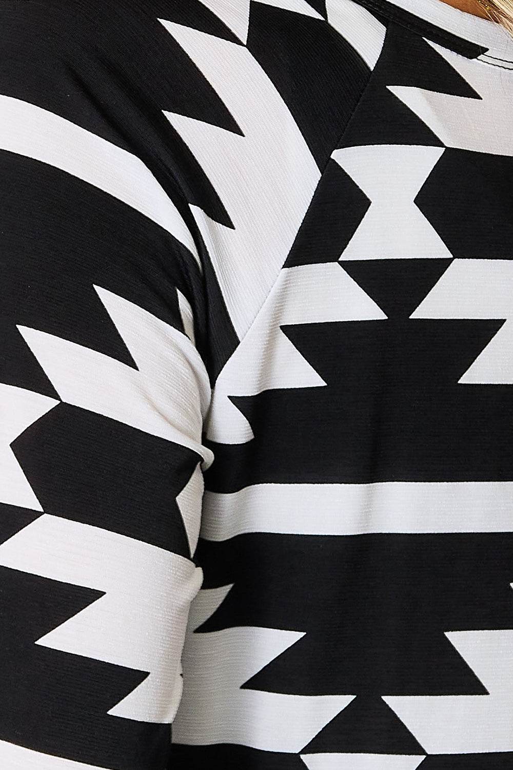 Heimish Full Size Geometric Notched Neck Long Sleeve Top - DaTrendStore.Com