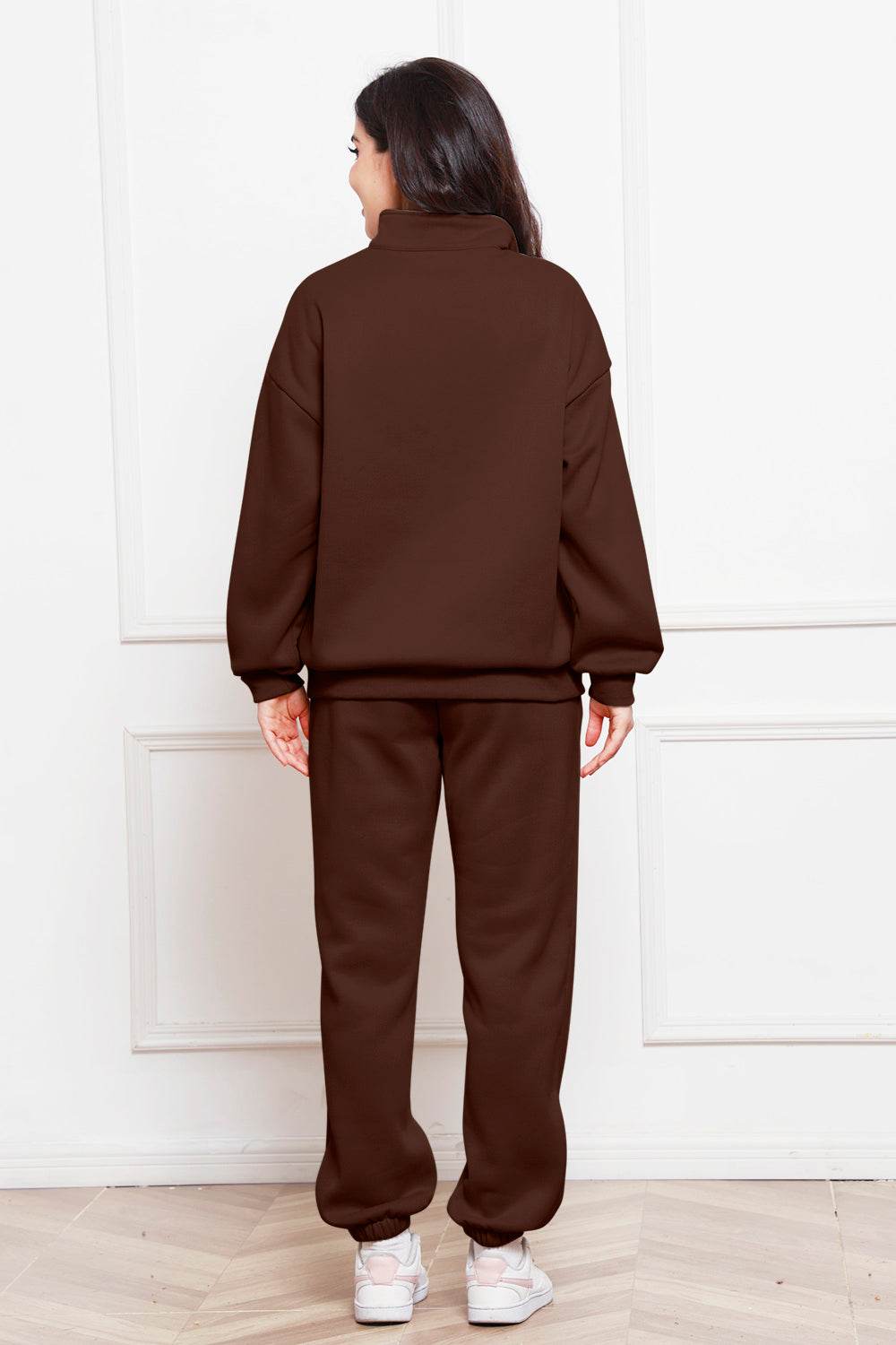 Half Zip Long Sleeve Sweatshirt and Pants Set - DaTrendStore.Com