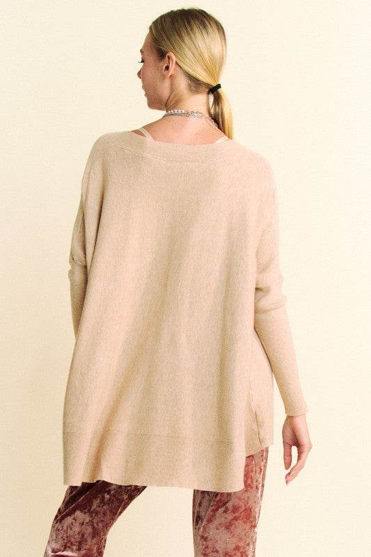 Davi & Dani Round Neck Dropped Shoulder Long Sleeve Knit Top - DaTrendStore.Com