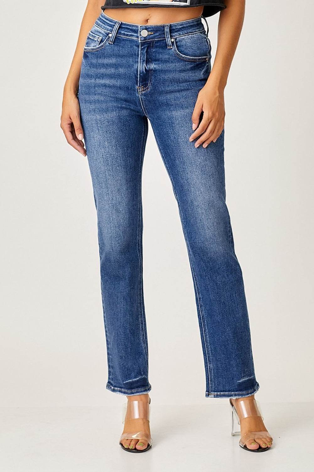 RISEN Mid Rise Slim Straight Jeans - DaTrendStore.Com