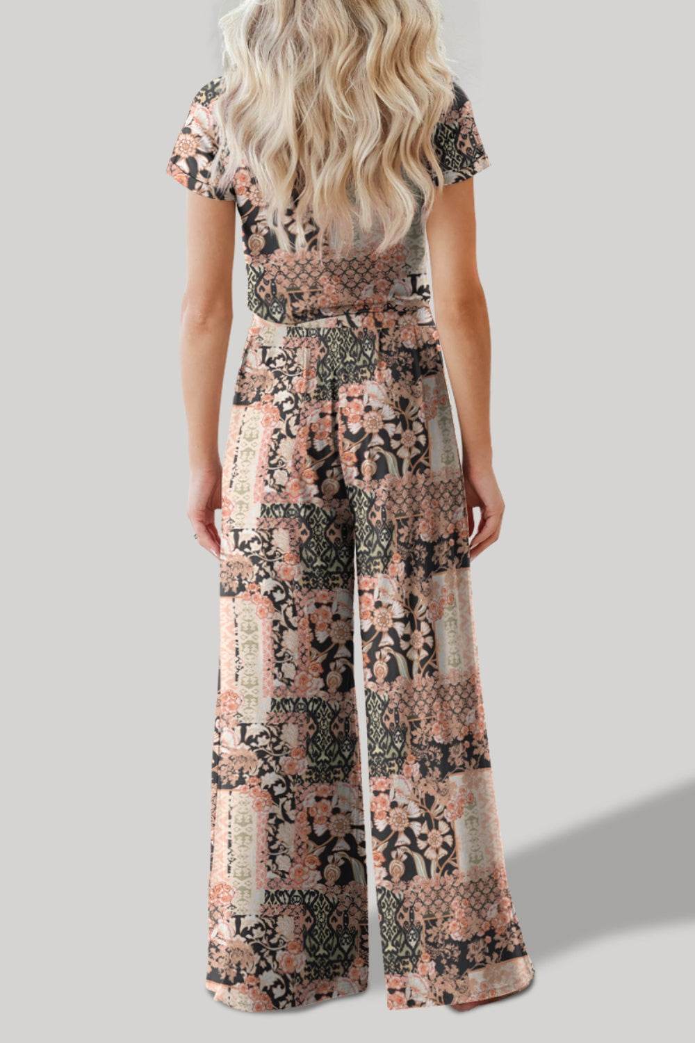 FAM-FAM Printed Round Neck Short Sleeve Top and Pants Set - DaTrendStore.Com