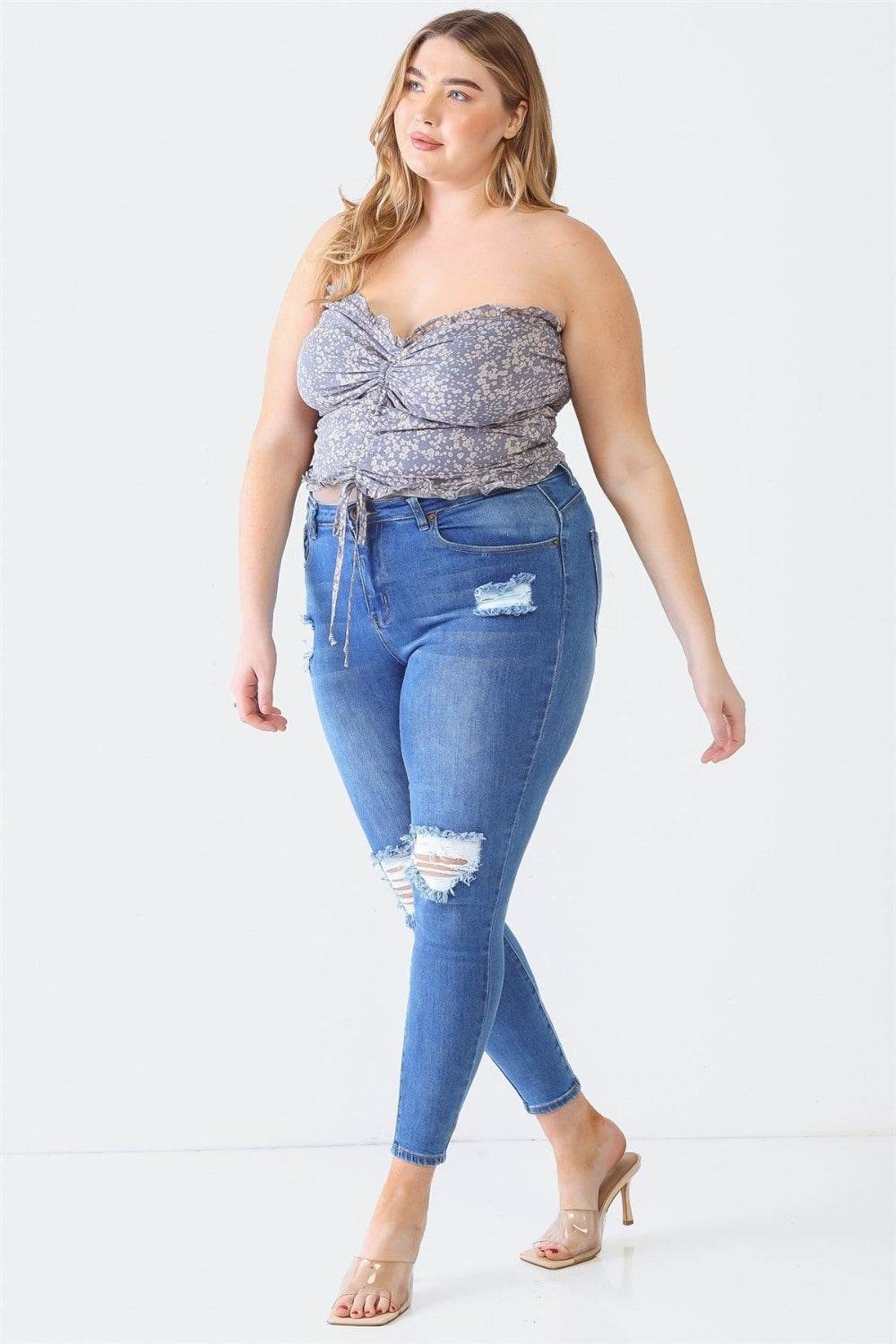 Zenobia Plus Size Drawstring Smocked Floral Tube Top - DaTrendStore.Com