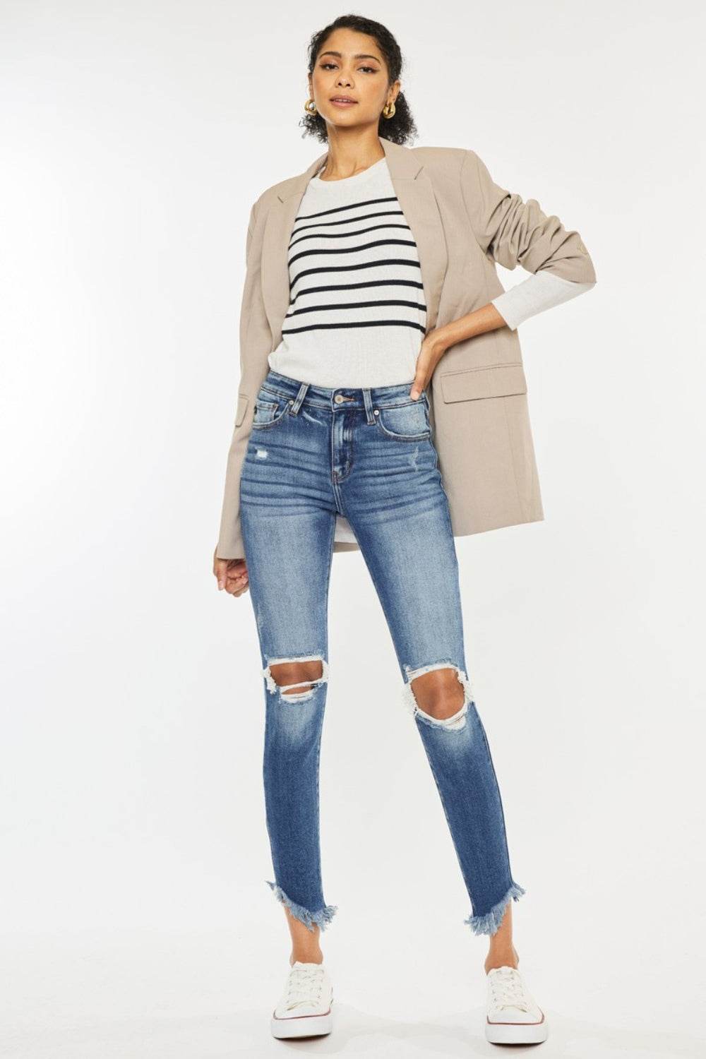 Kancan High Waist Distressed Raw Hem Ankle Skinny Jeans - DaTrendStore.Com