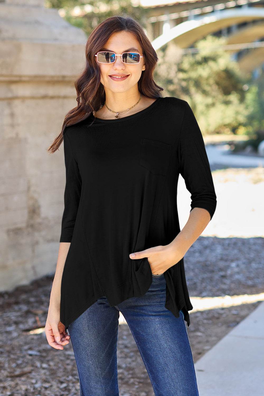 Basic Bae Full Size Round Neck Pocketed T-Shirt - DaTrendStore.Com