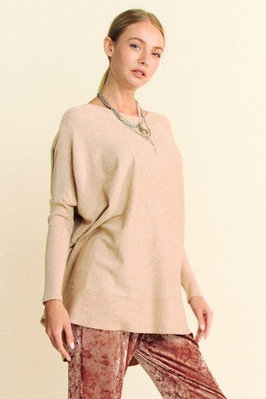 Davi & Dani Round Neck Dropped Shoulder Long Sleeve Knit Top - DaTrendStore.Com