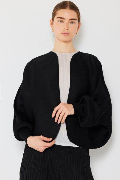 Marina West Swim Rib Pleated Puff Sleeve Bolero Cardigan - DaTrendStore.Com