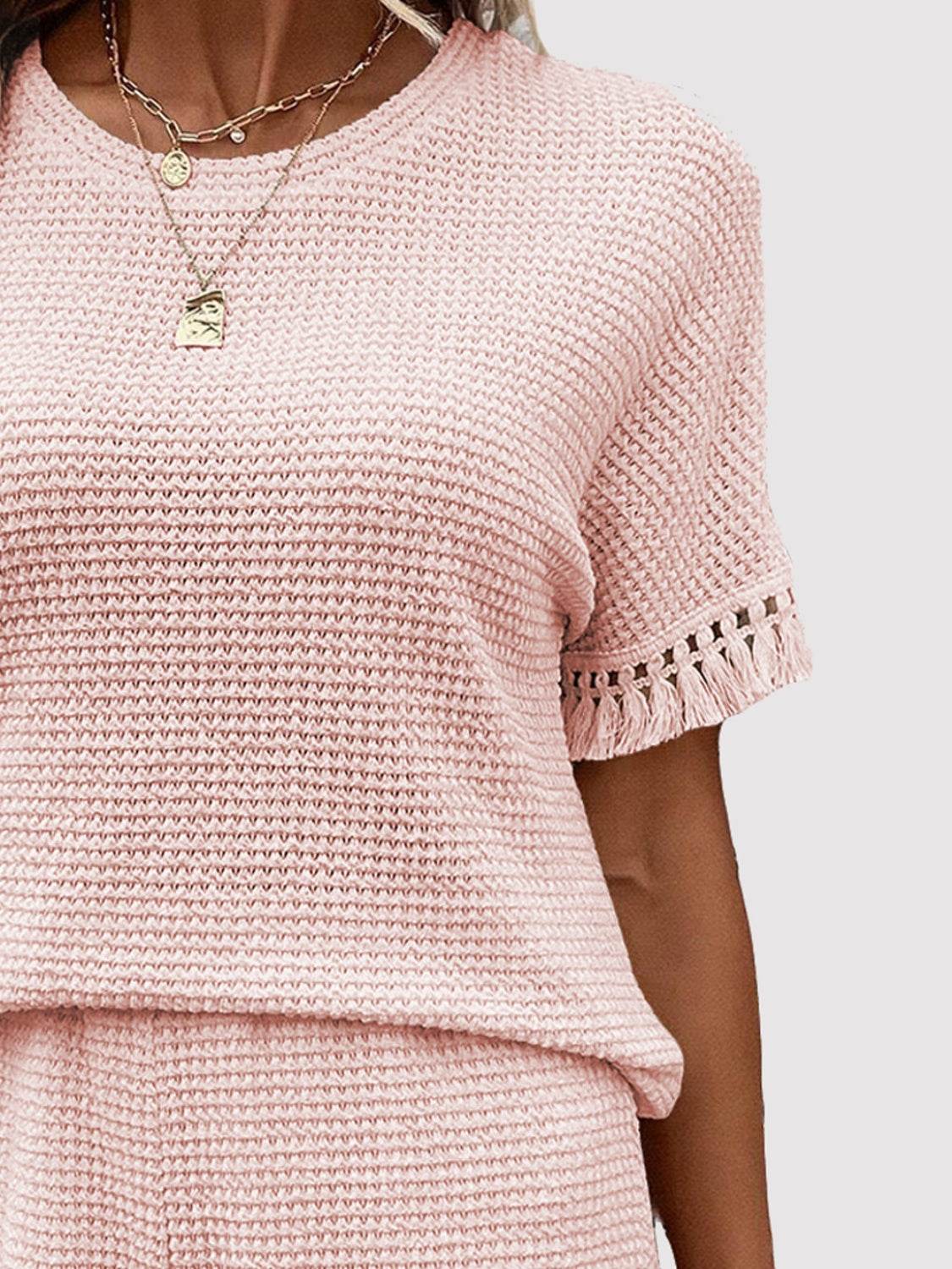 Tassel Round Neck Top and Shorts Set - DaTrendStore.Com