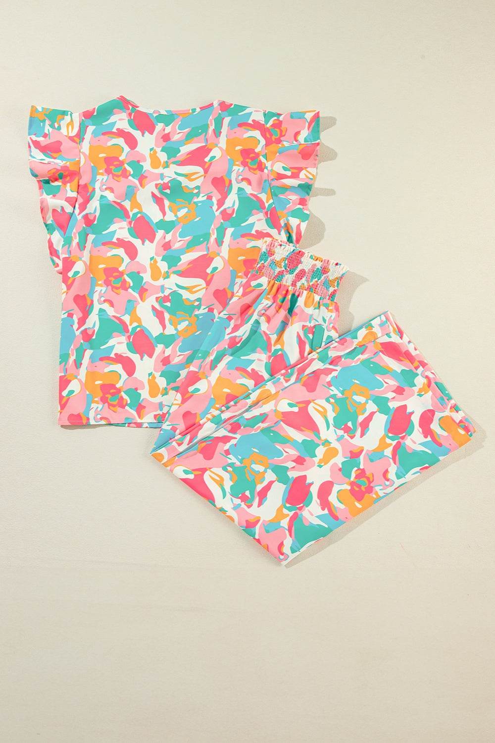 Printed Notched Cap Sleeve Top and Pants Set - DaTrendStore.Com