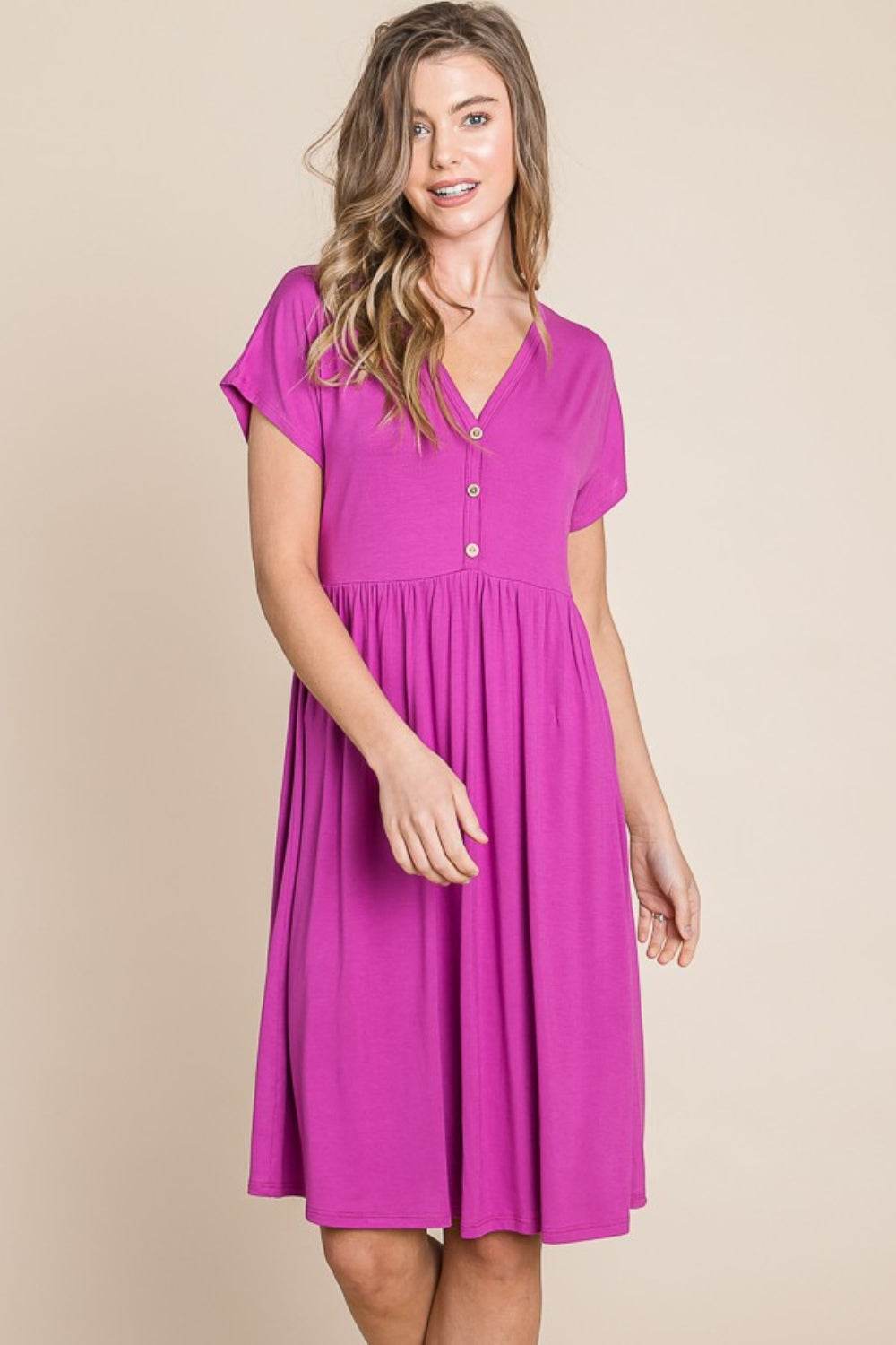 BOMBOM V-Neck Short Sleeve Dress - DaTrendStore.Com