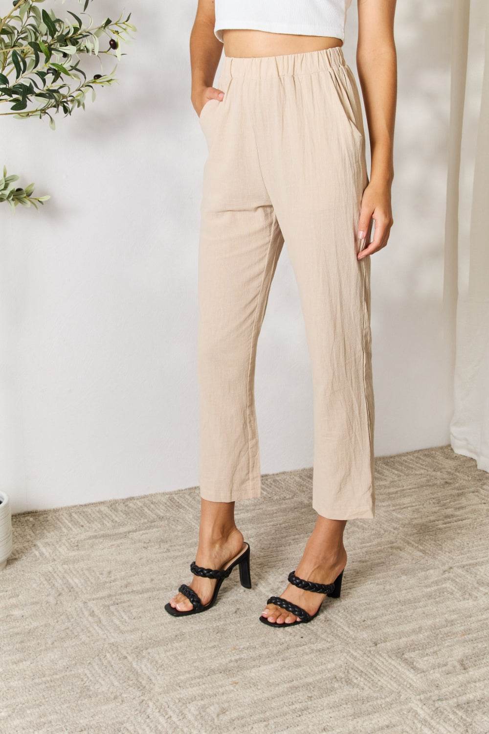 Shiny Pull-On Pants with Pockets - DaTrendStore.Com