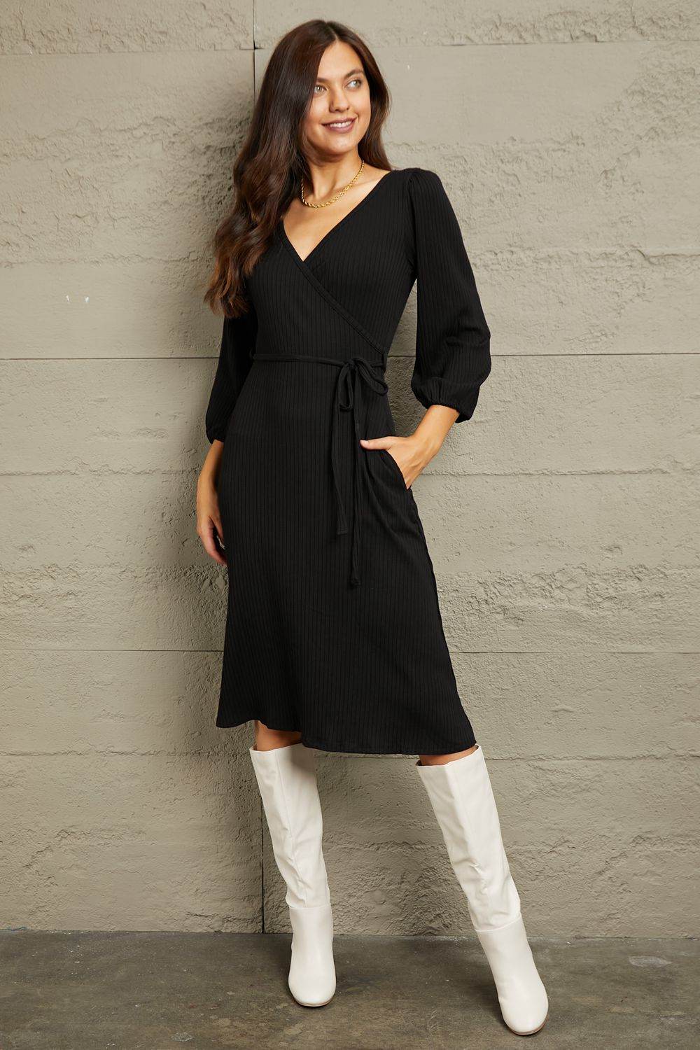 Culture Code Full Size Surplice Flare Ruching Dress - DaTrendStore.Com