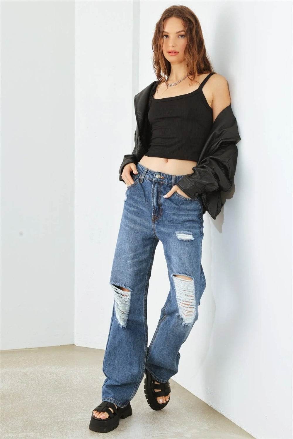 HAMMER COLLECTION Distressed High Waist Jeans - DaTrendStore.Com