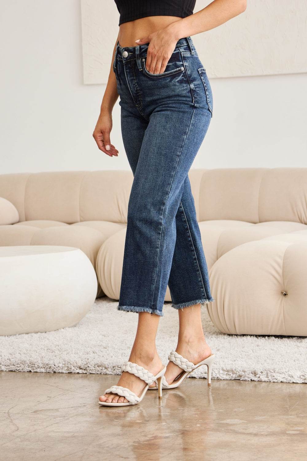 RFM Full Size Tummy Control High Waist Raw Hem Jeans - DaTrendStore.Com