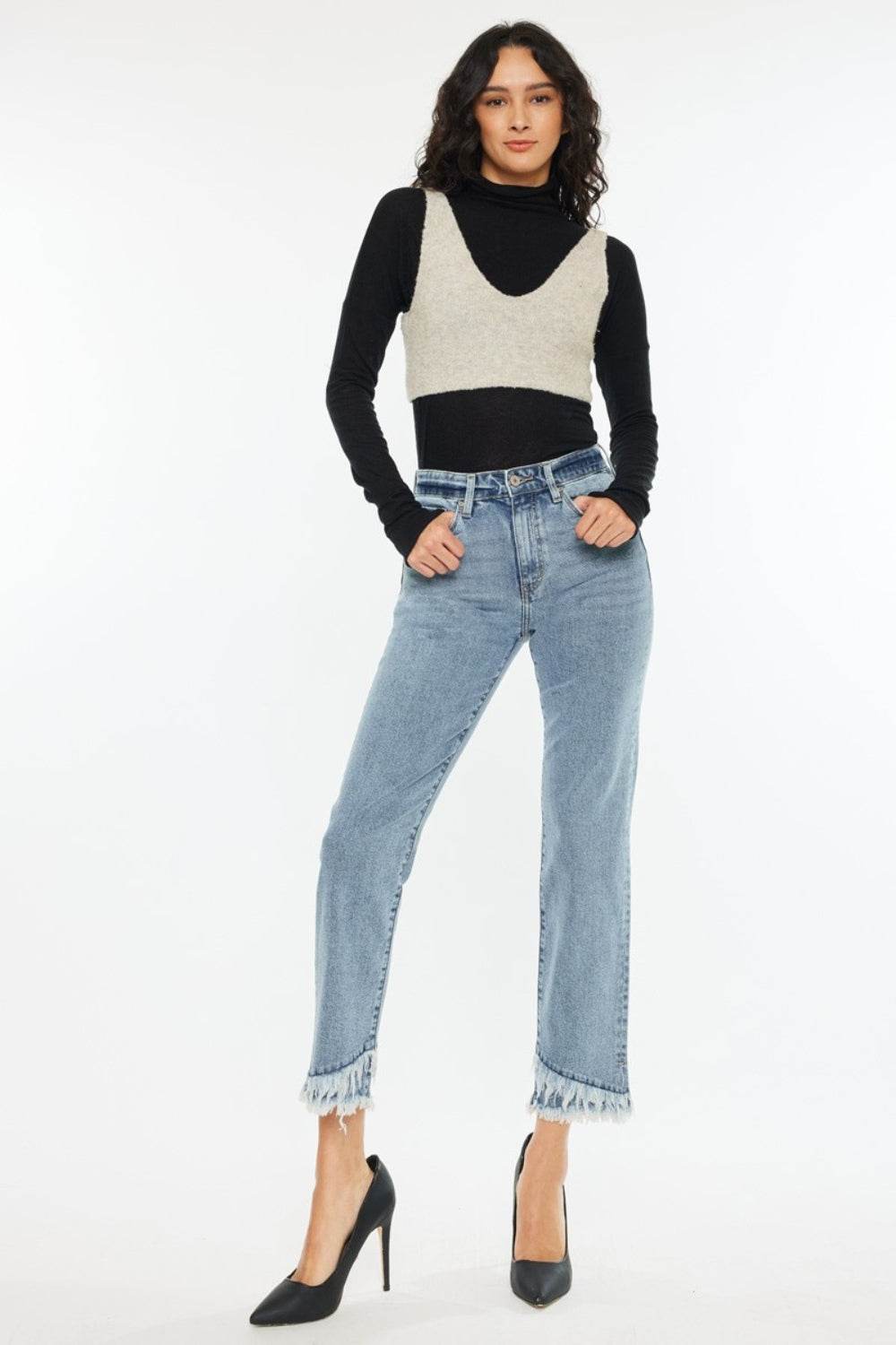 Kancan Raw Hem High Rise Straight Jeans - DaTrendStore.Com