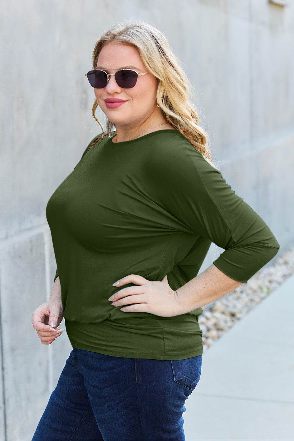 Basic Bae Full Size Round Neck Batwing Sleeve Top - DaTrendStore.Com
