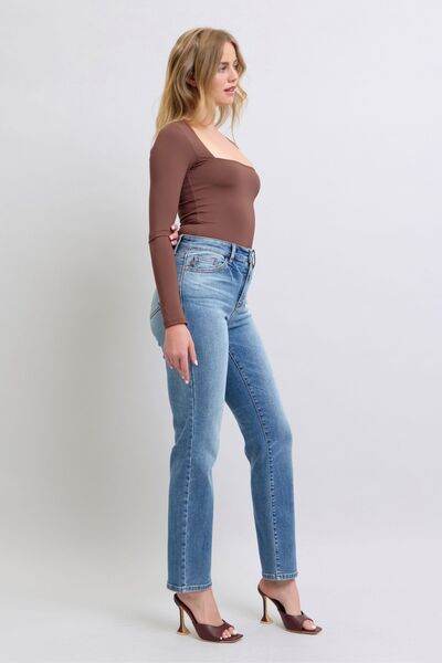 Judy Blue Full Size Run Vintage Wash Thermal Straight Jeans - DaTrendStore.Com