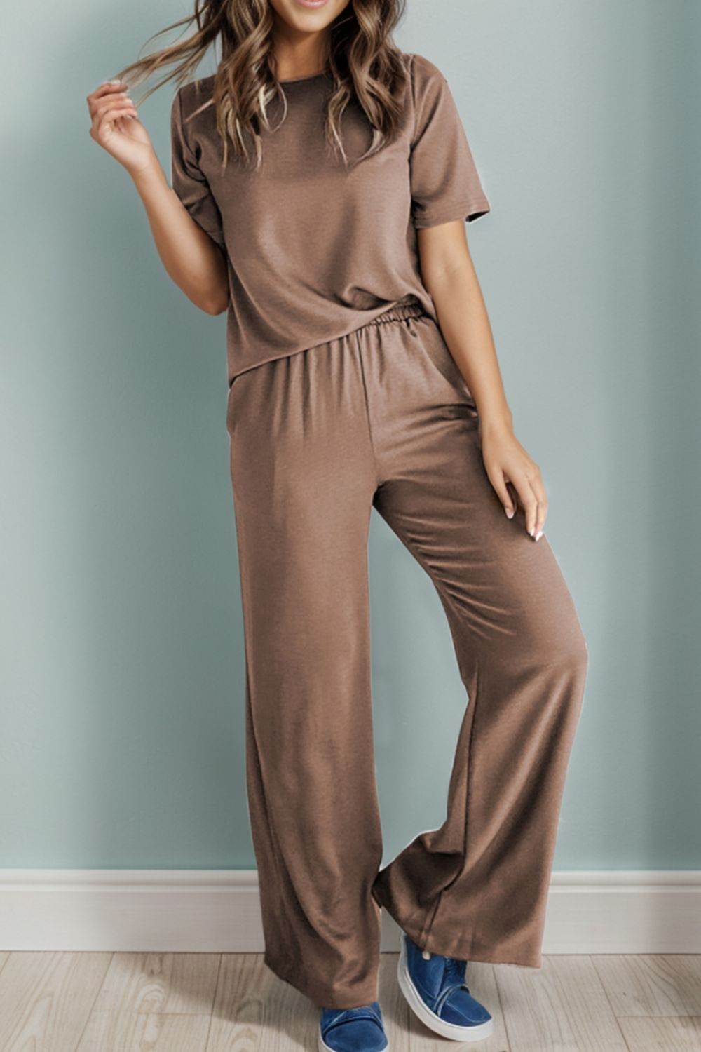Round Neck Top and Pants Set - DaTrendStore.Com