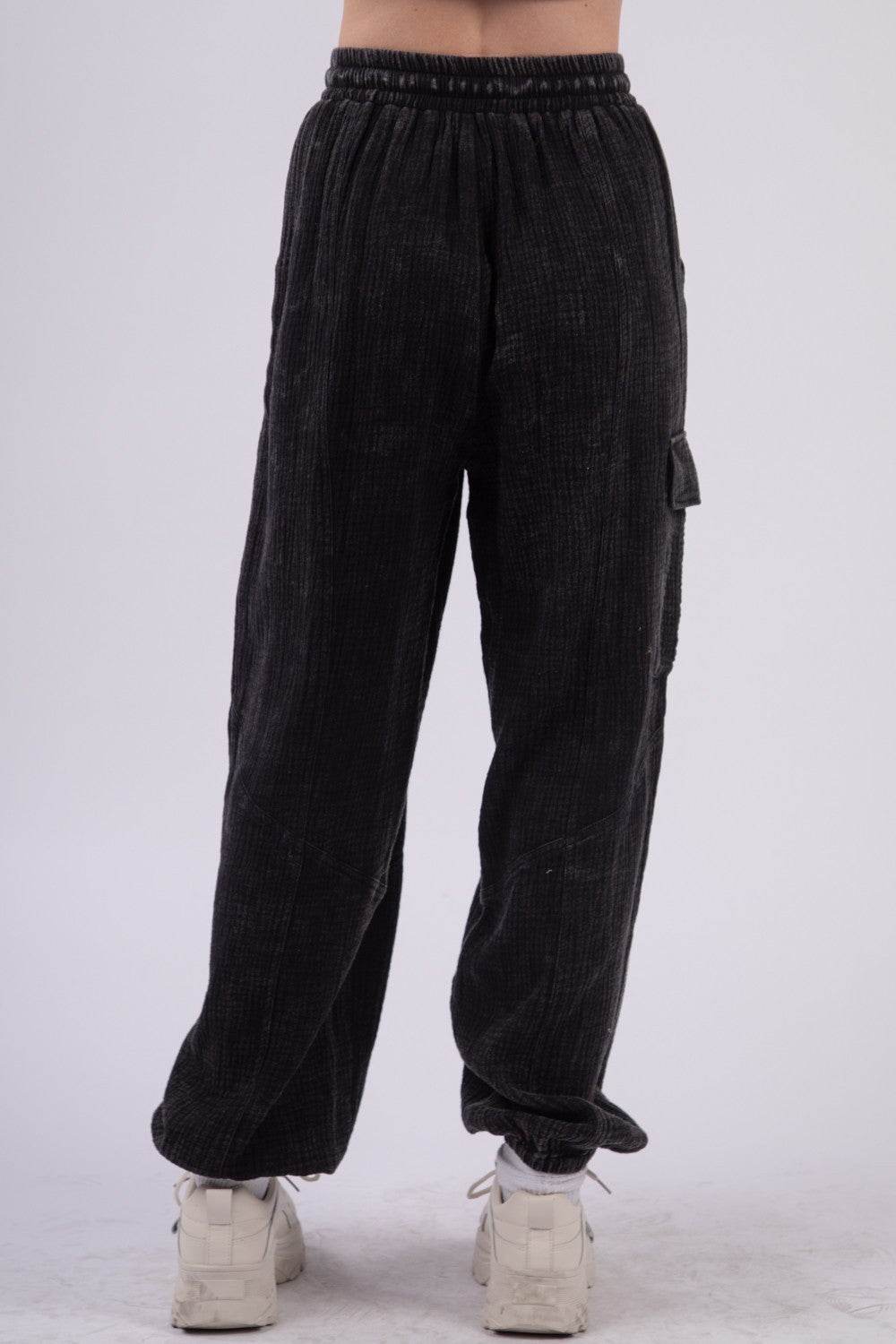 VERY J Washed Woven Crinkle Gauze Drawstring Pants - DaTrendStore.Com