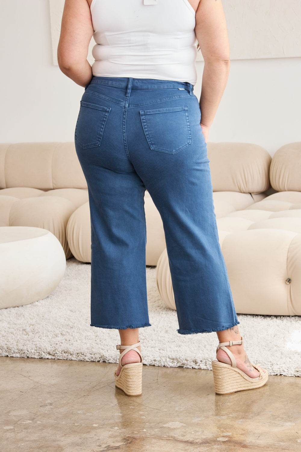 RFM Crop Chloe Full Size Tummy Control High Waist Raw Hem Jeans - DaTrendStore.Com