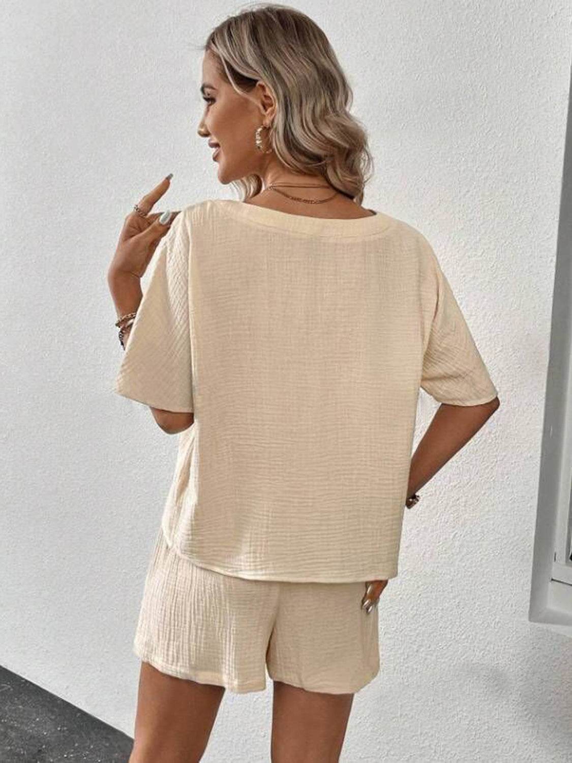 V-Neck Half Sleeve Top and Shorts Set - DaTrendStore.Com