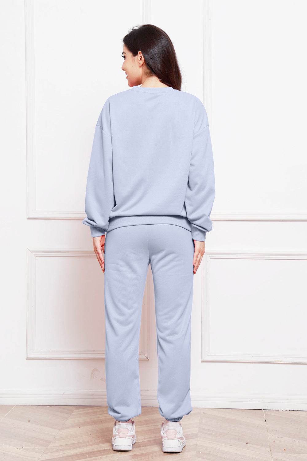 Round Neck Long Sleeve Sweatshirt and Pants Set - DaTrendStore.Com