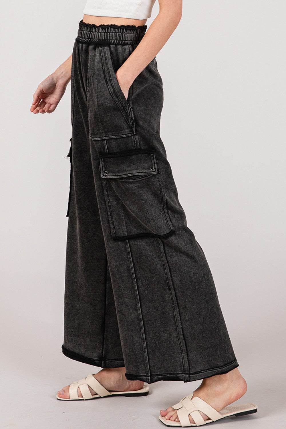 SAGE + FIG Knit Terry Mineral Wash Wide Leg Pants - DaTrendStore.Com
