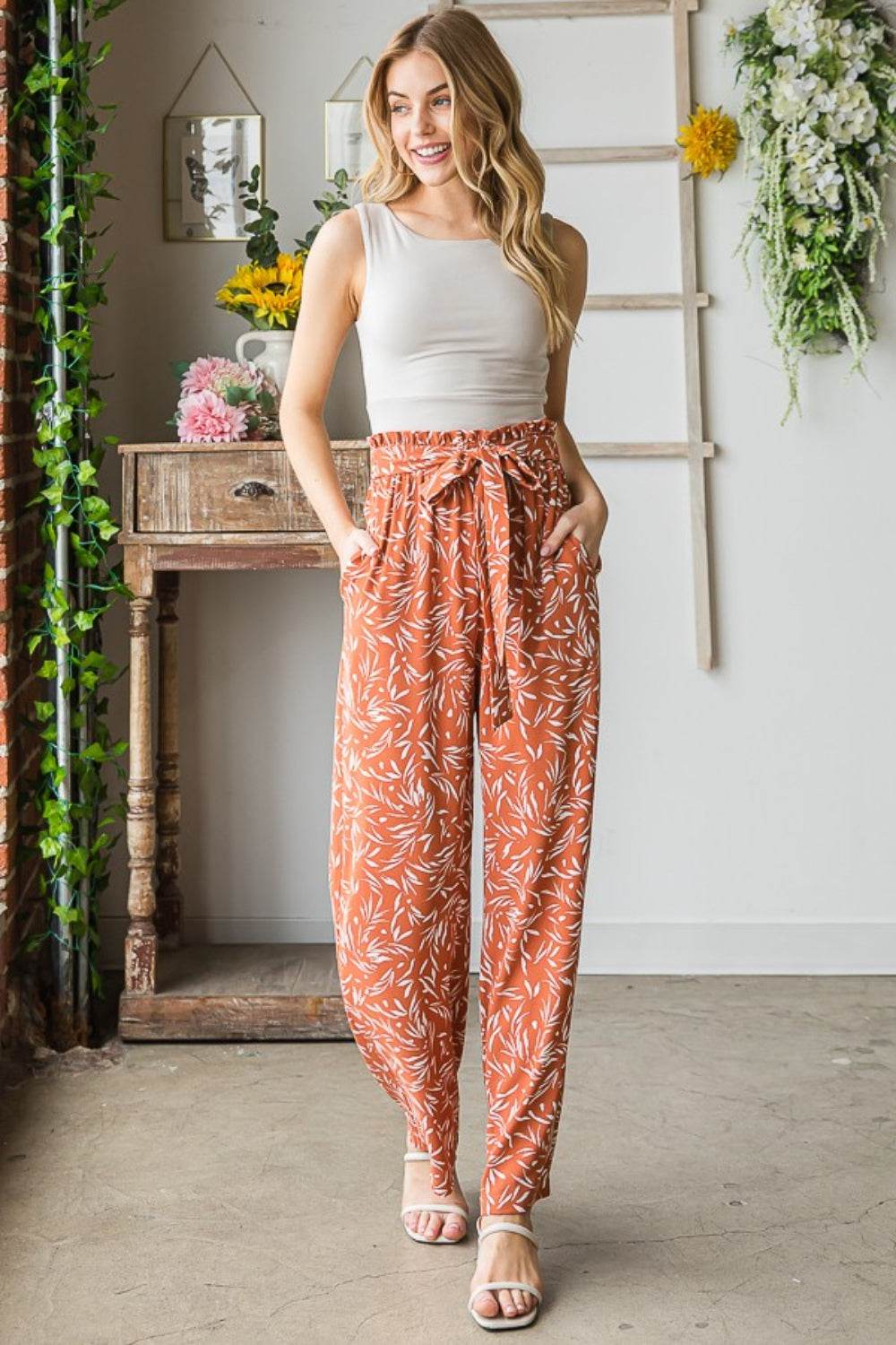 Heimish Full Size Printed Tied Straight Casual Pants - DaTrendStore.Com