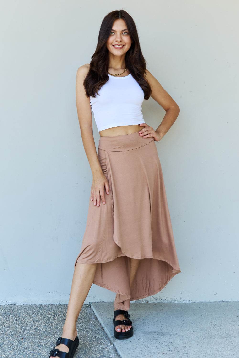 Ninexis First Choice High Waisted Flare Maxi Skirt in Camel - DaTrendStore.Com