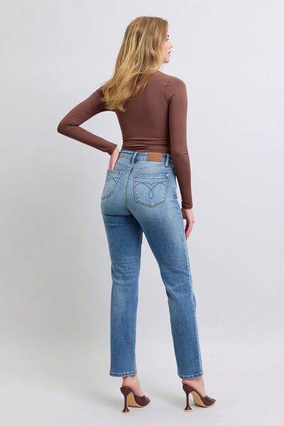 Judy Blue Full Size Run Vintage Wash Thermal Straight Jeans - DaTrendStore.Com