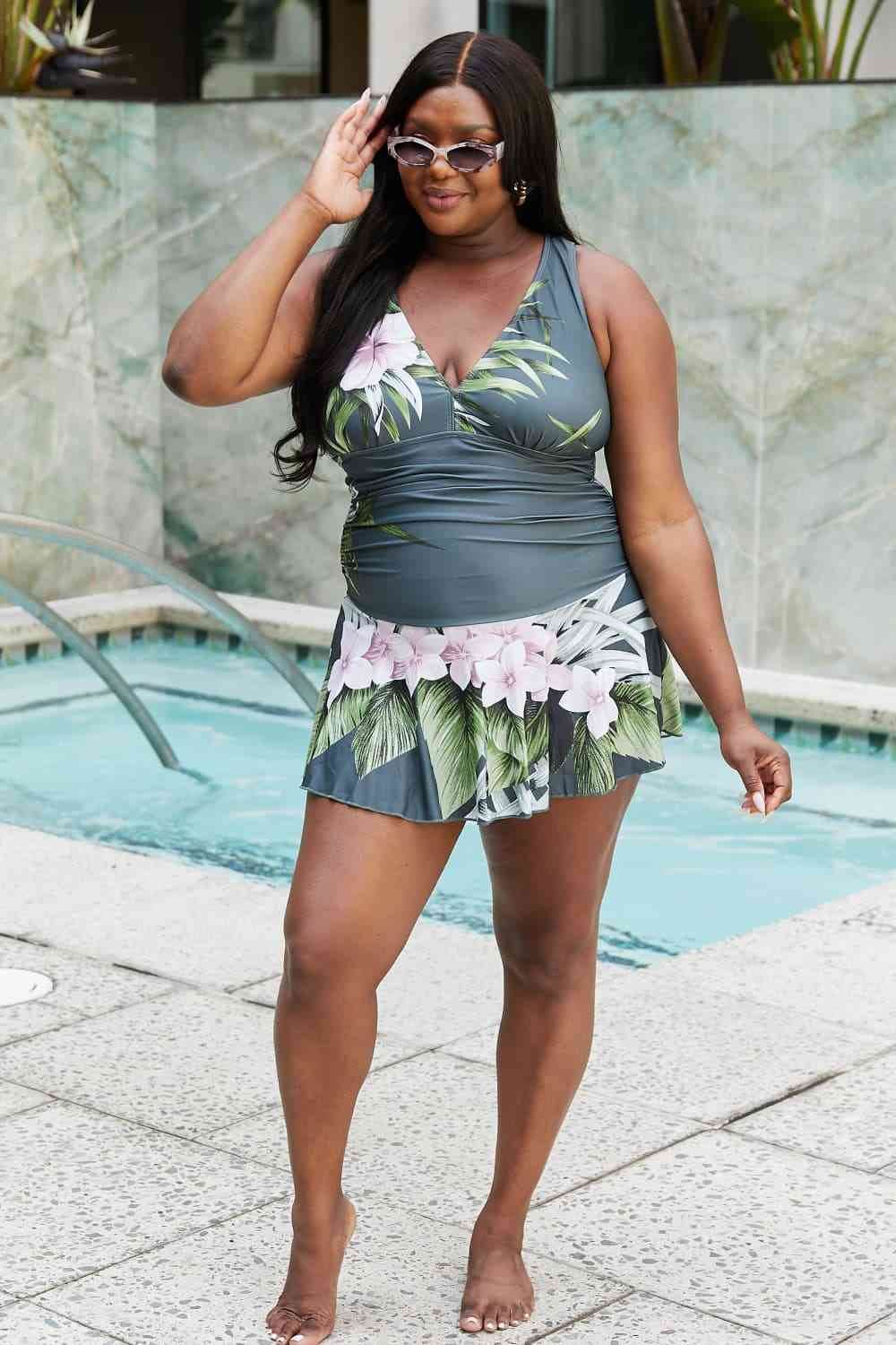 Marina West Swim Full Size Clear Waters Swim Dress in Aloha Forest - DaTrendStore.Com