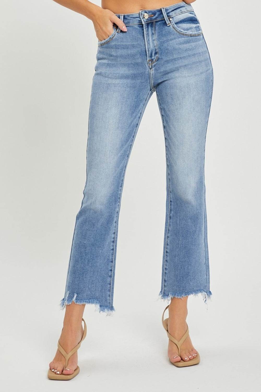 RISEN Full Size Frayed Hem Cropped Straight Jeans - DaTrendStore.Com