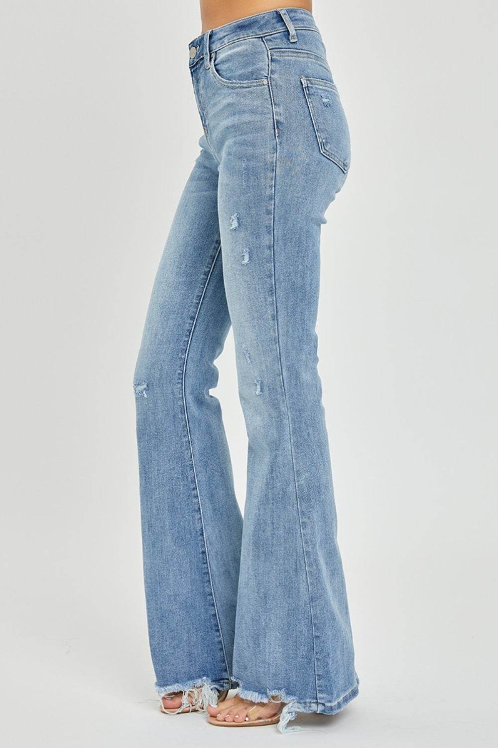 Risen Full Size High Rise Frayed Hem Flare Jeans - DaTrendStore.Com
