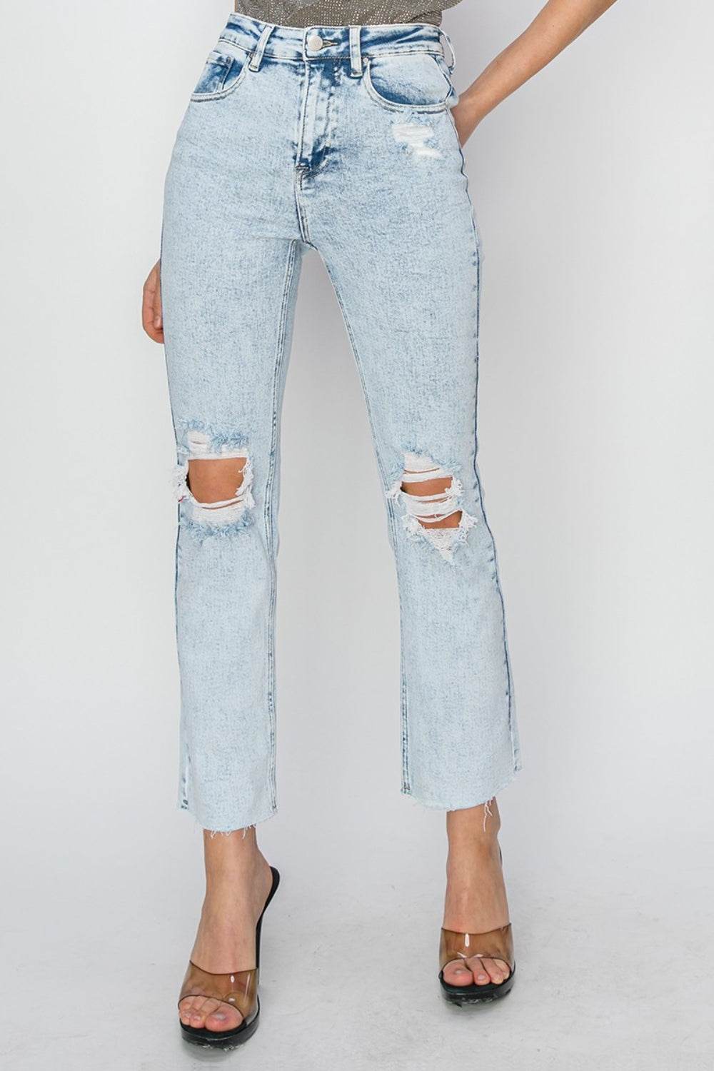 RISEN High Rise Distressed Ankle Jeans - DaTrendStore.Com