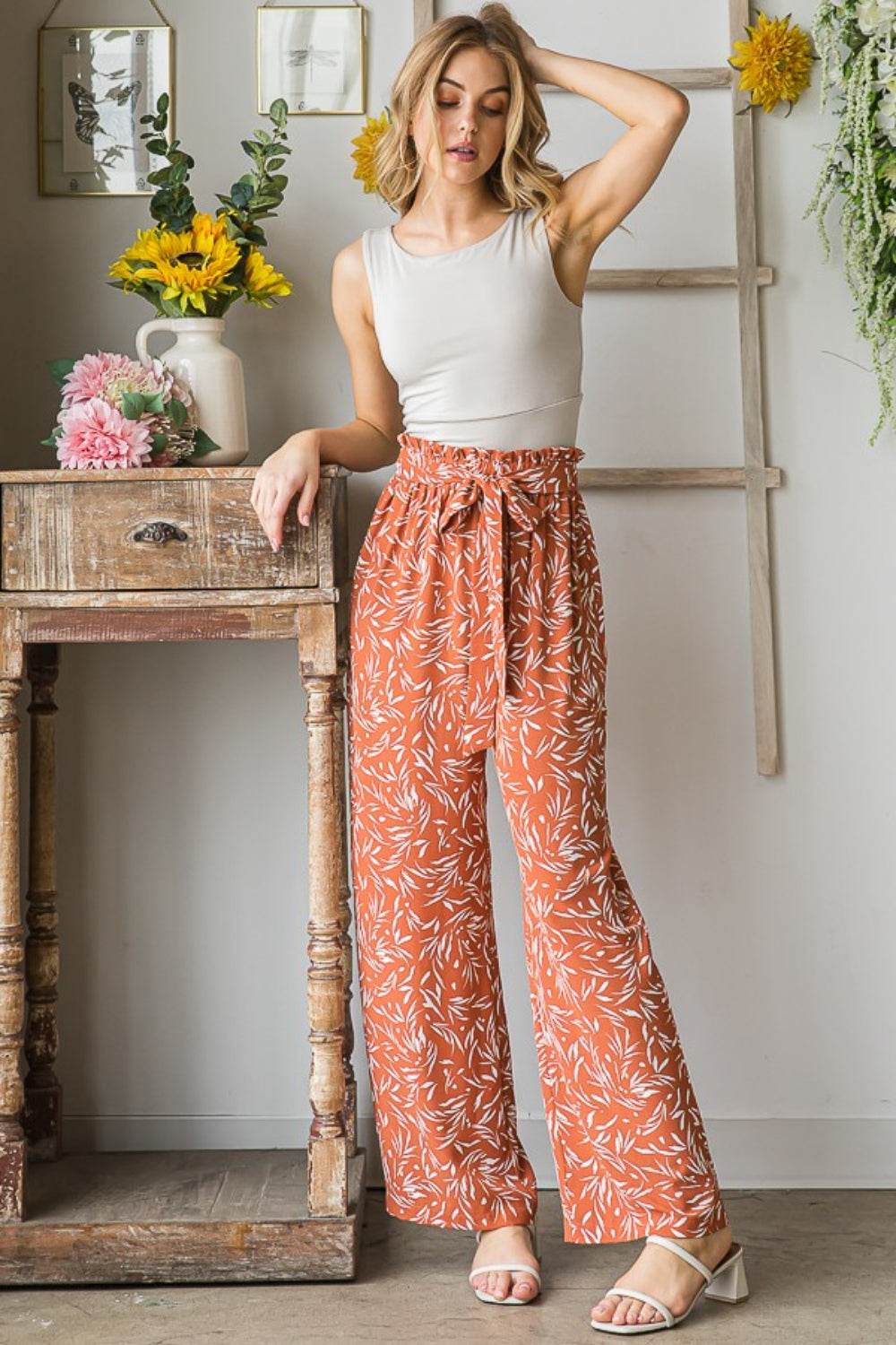 Heimish Full Size Printed Tied Straight Casual Pants - DaTrendStore.Com