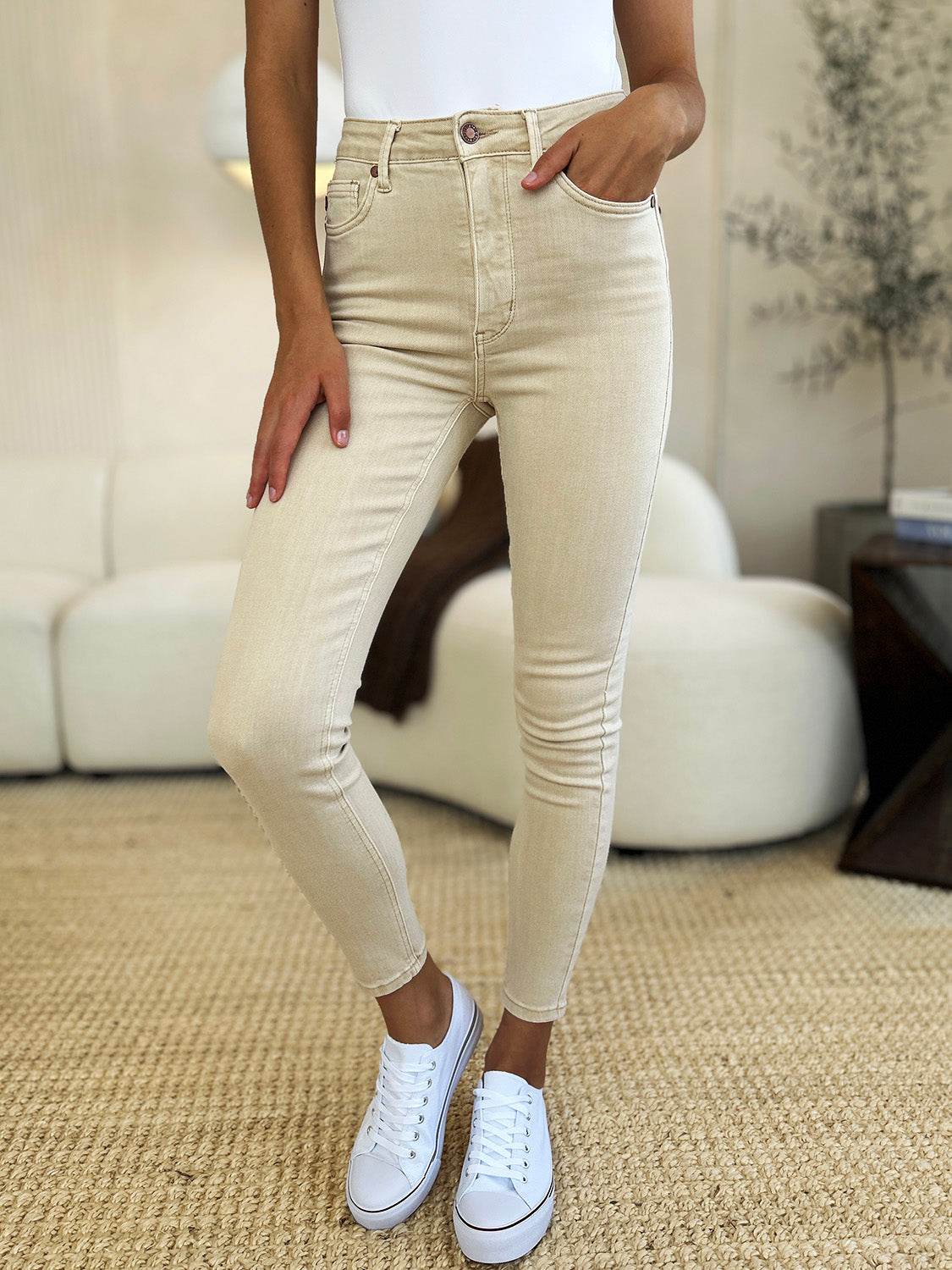 Judy Blue Full Size Garment Dyed Tummy Control Skinny Jeans - DaTrendStore.Com