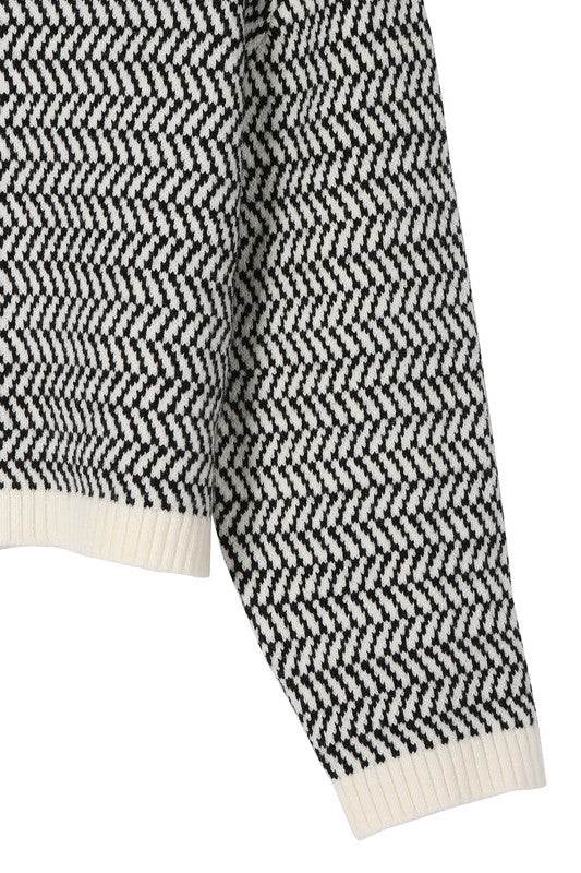 Herringbone Pattern Crew Neck Sweater - DaTrendStore.Com