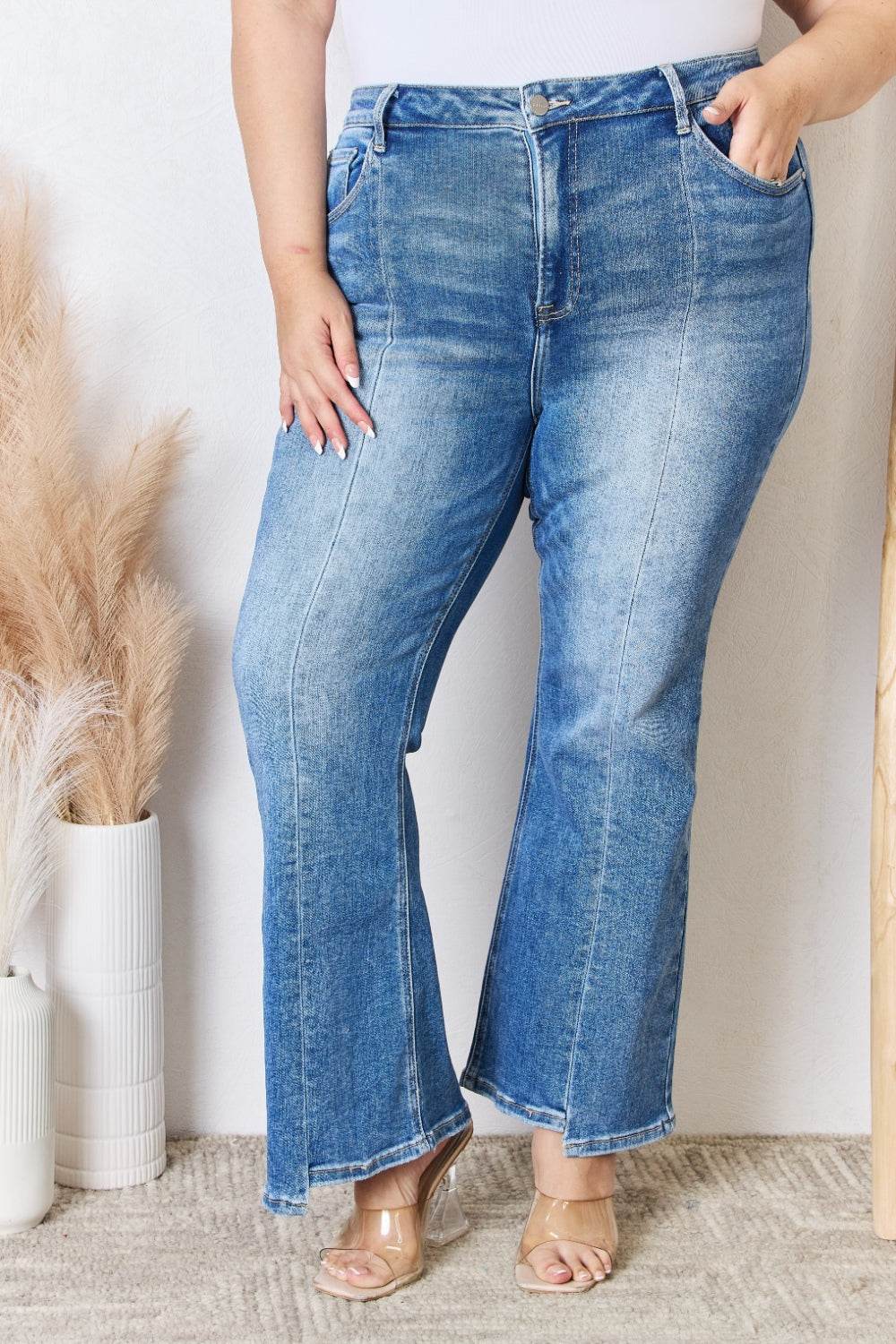 RISEN Full Size High Rise Ankle Flare Jeans - DaTrendStore.Com