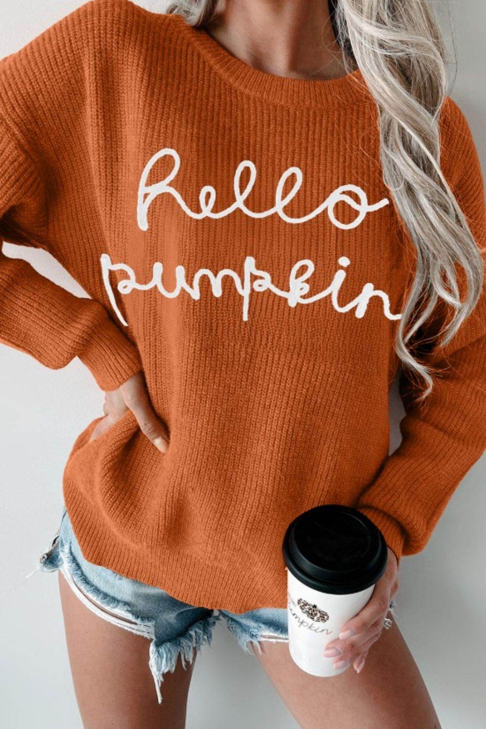Letter Graphic Round Neck Long Sleeve Sweater - DaTrendStore.Com