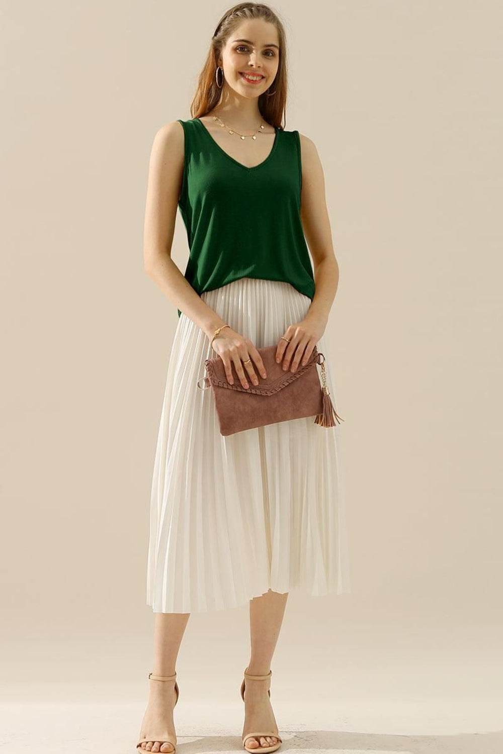 Ninexis Full Size V-Neck Curved Hem Tank - DaTrendStore.Com