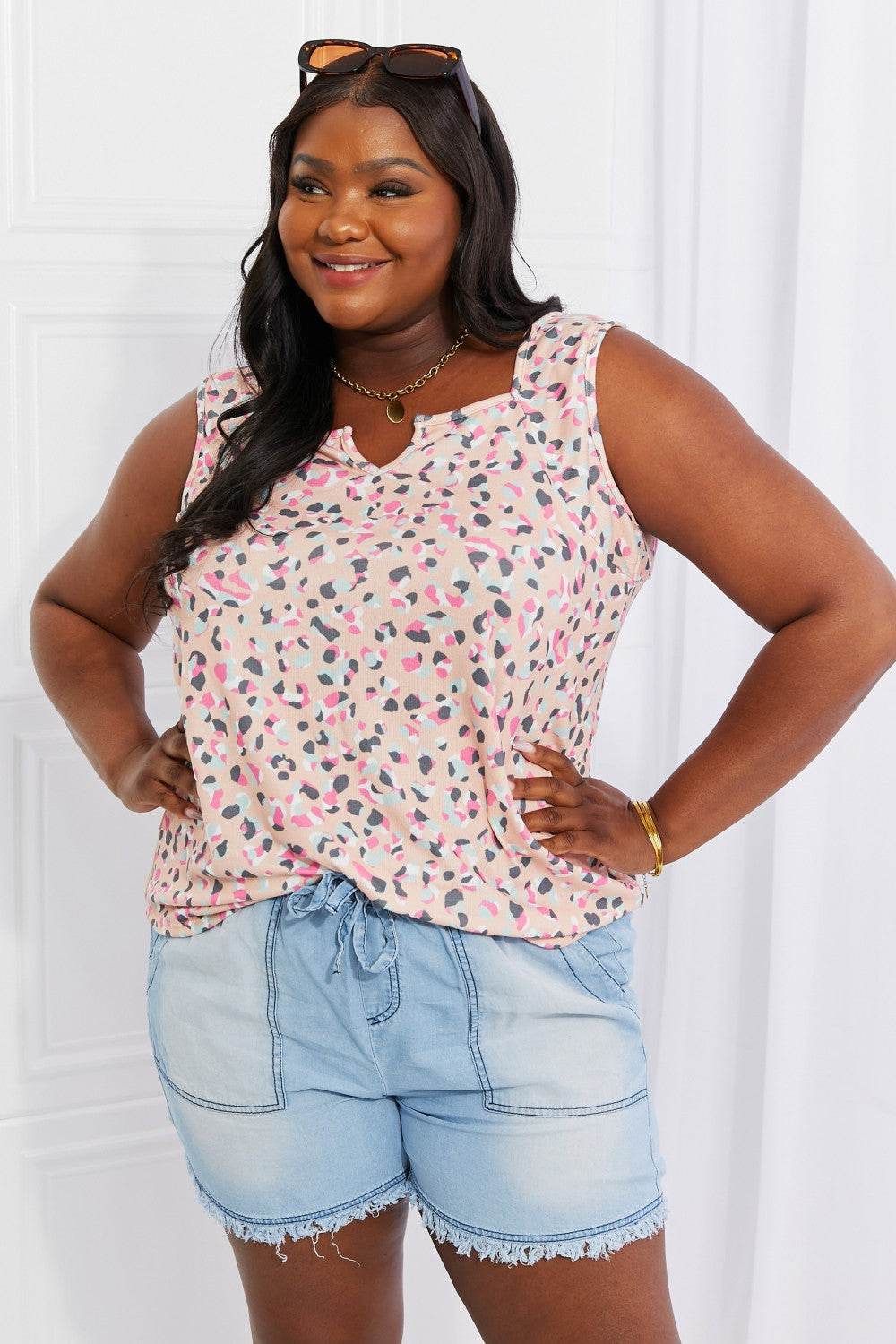Heimish Full Size Printed Sleeveless Top - DaTrendStore.Com