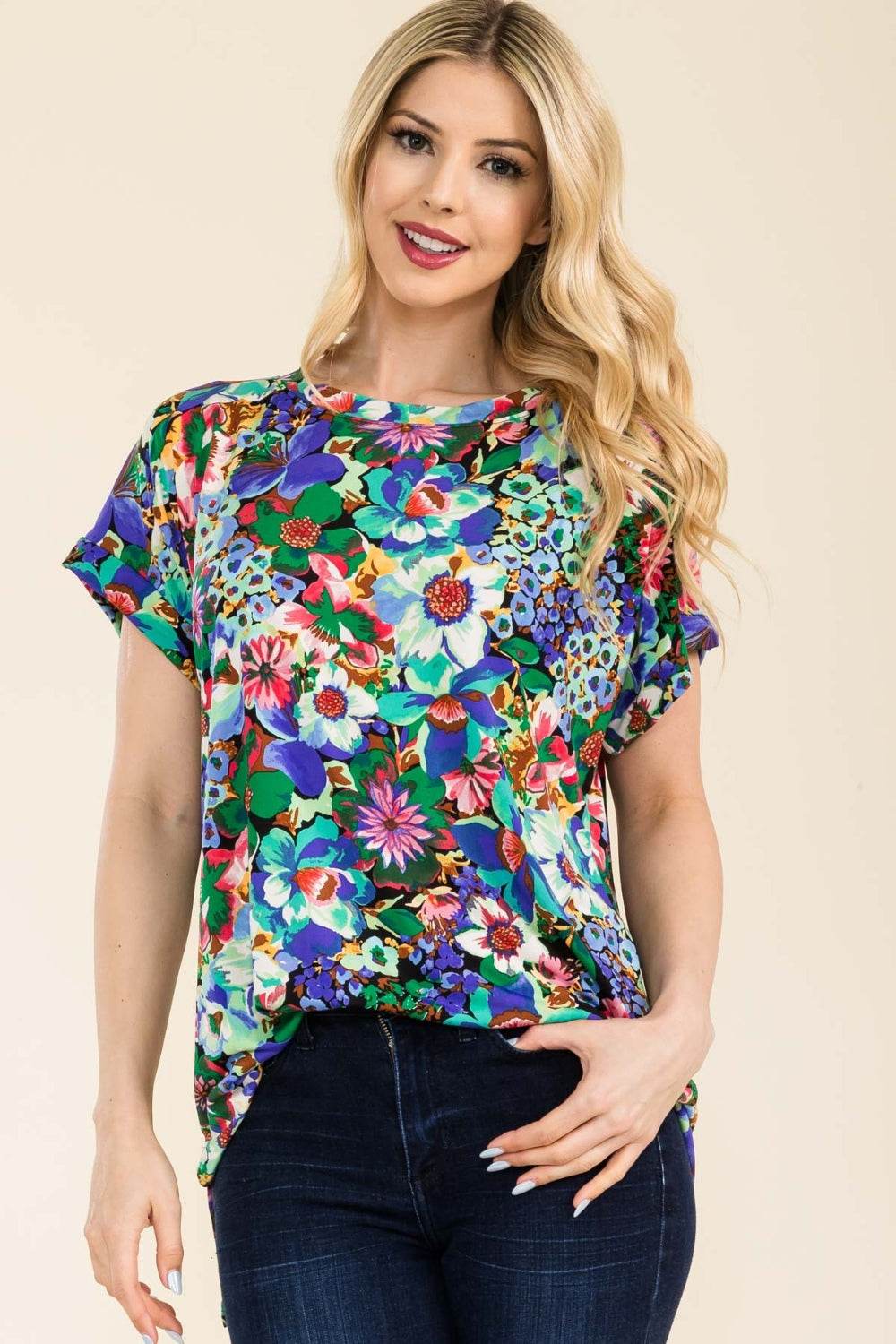 Celeste Full Size Round Neck Short Sleeve Floral T-Shirt - DaTrendStore.Com