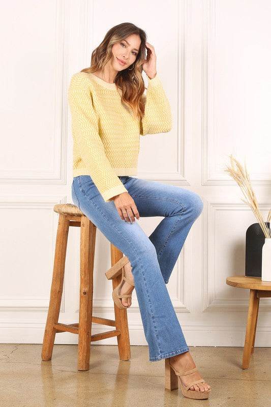 Herringbone Pattern Crew Neck Sweater - DaTrendStore.Com