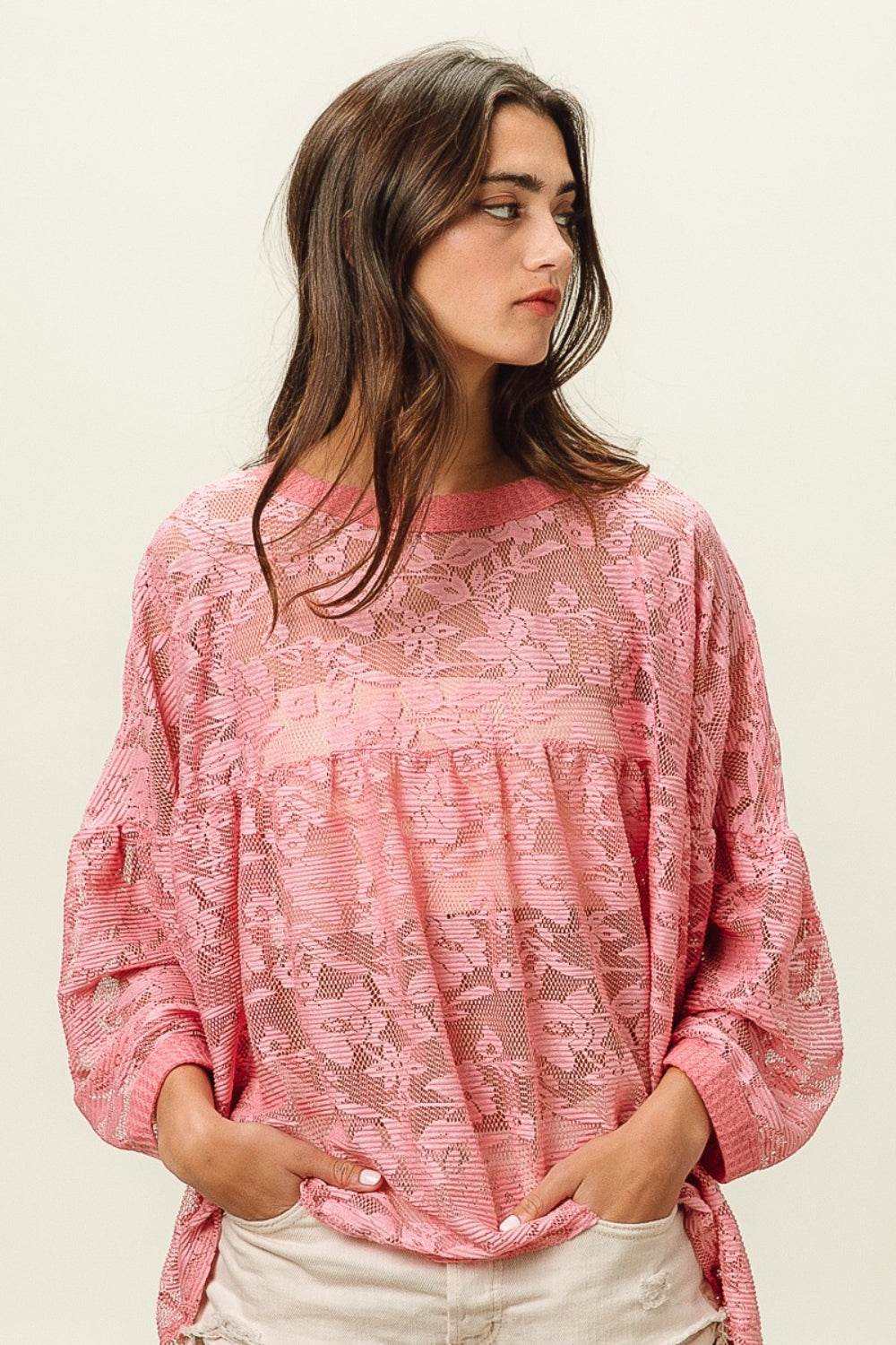 BiBi Floral Lace Long Sleeve Top - DaTrendStore.Com