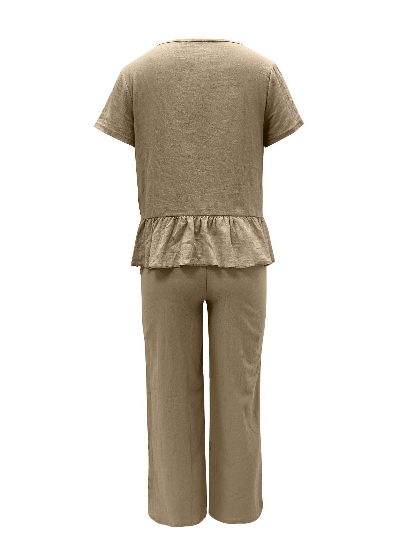 Peplum Round Neck Short Sleeve Top and Pants Set - DaTrendStore.Com
