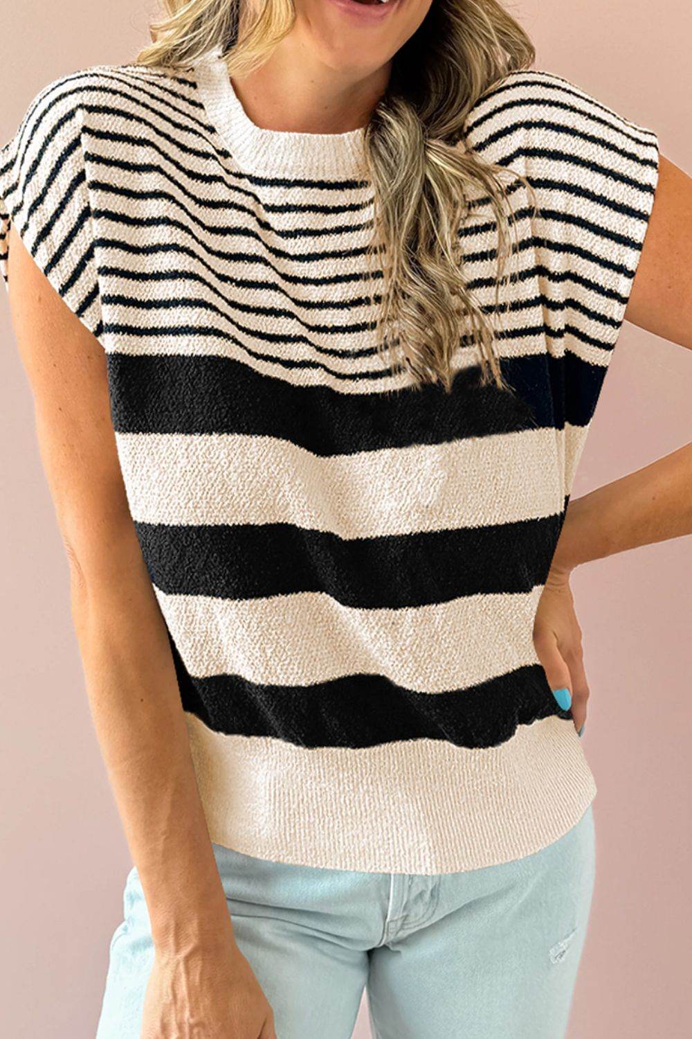 Striped Round Neck Sweater Vest - DaTrendStore.Com