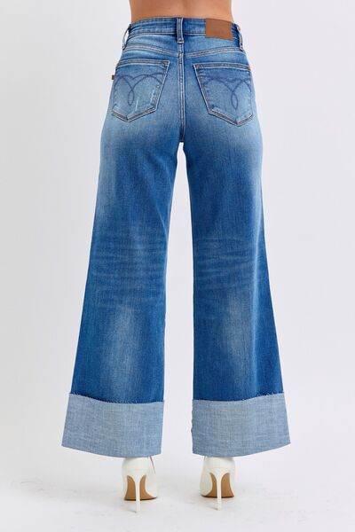 Judy Blue Full Size Distressed High Waist Wide Leg Jeans - DaTrendStore.Com