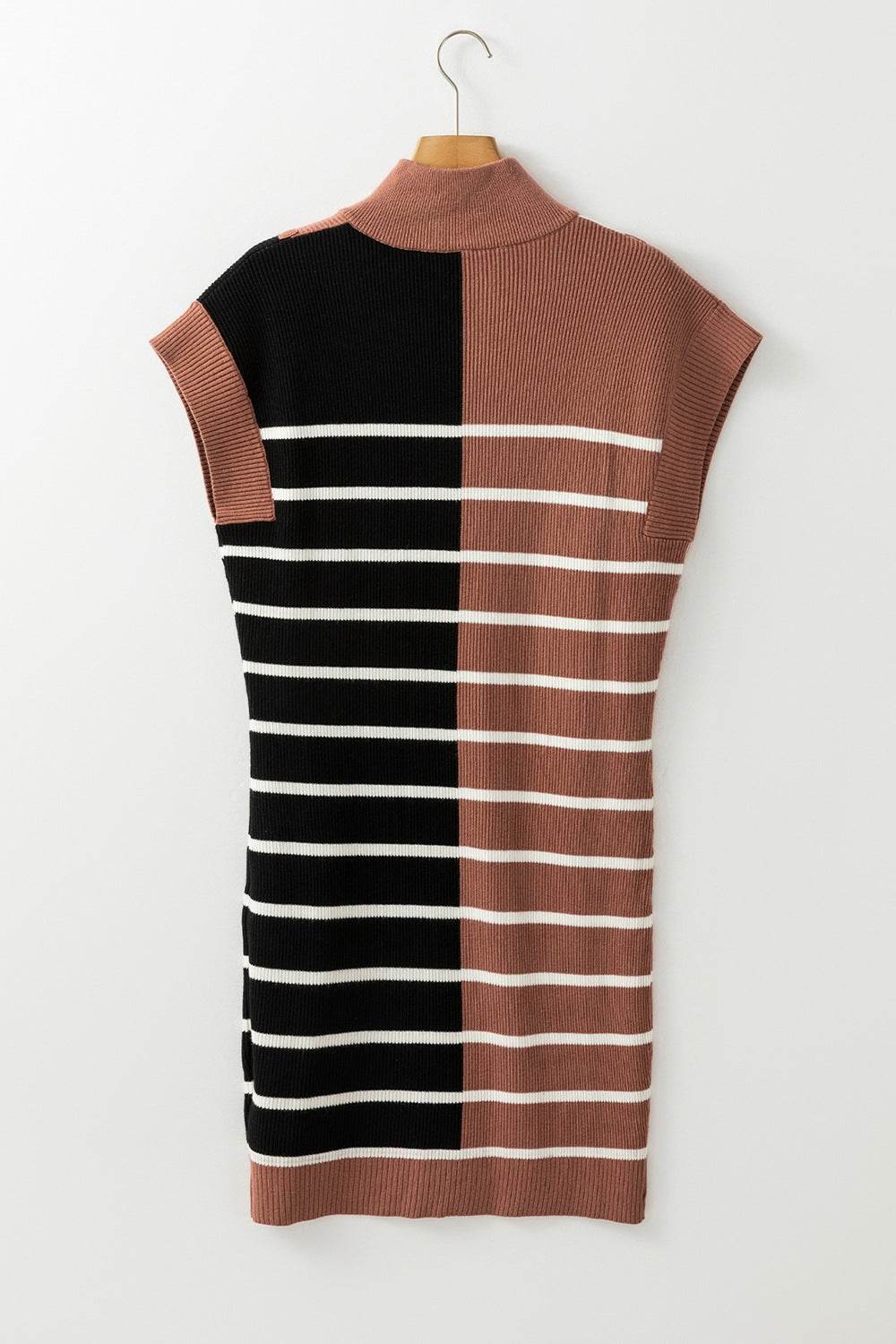 Striped Quarter Zip Cap Sleeve Sweater Dress - DaTrendStore.Com