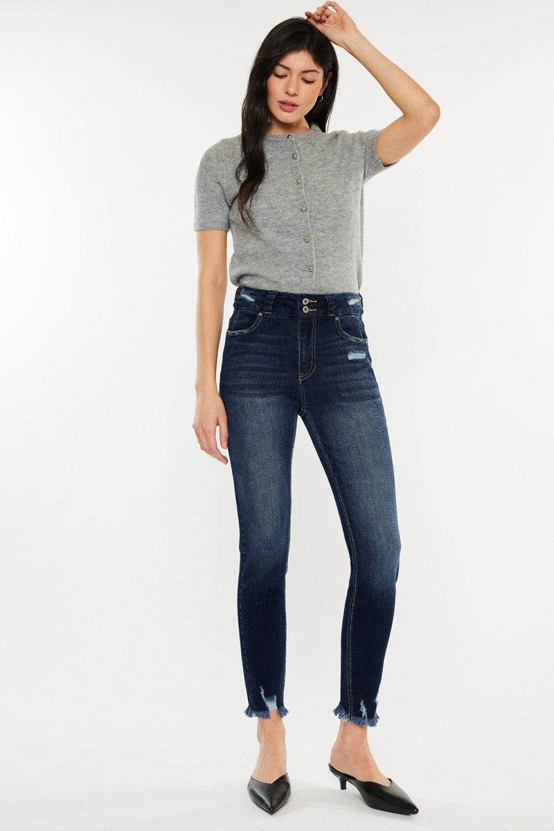 Kancan Full Size Cat's Whiskers Raw Hem High Waist Jeans - DaTrendStore.Com