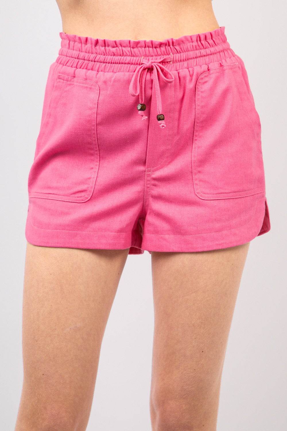 VERY J Drawstring Elastic Waist Linen Shorts - DaTrendStore.Com